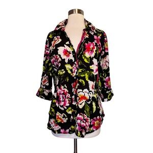 Cino Shirt Size XL Black Pink Floral Long Sleeve Top